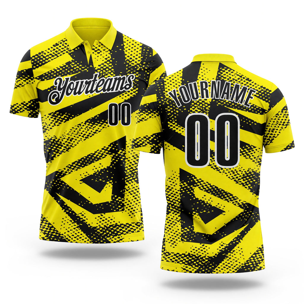 Custom Light Yellow Black-White Abstract Geometric Performance Polo Shirt
