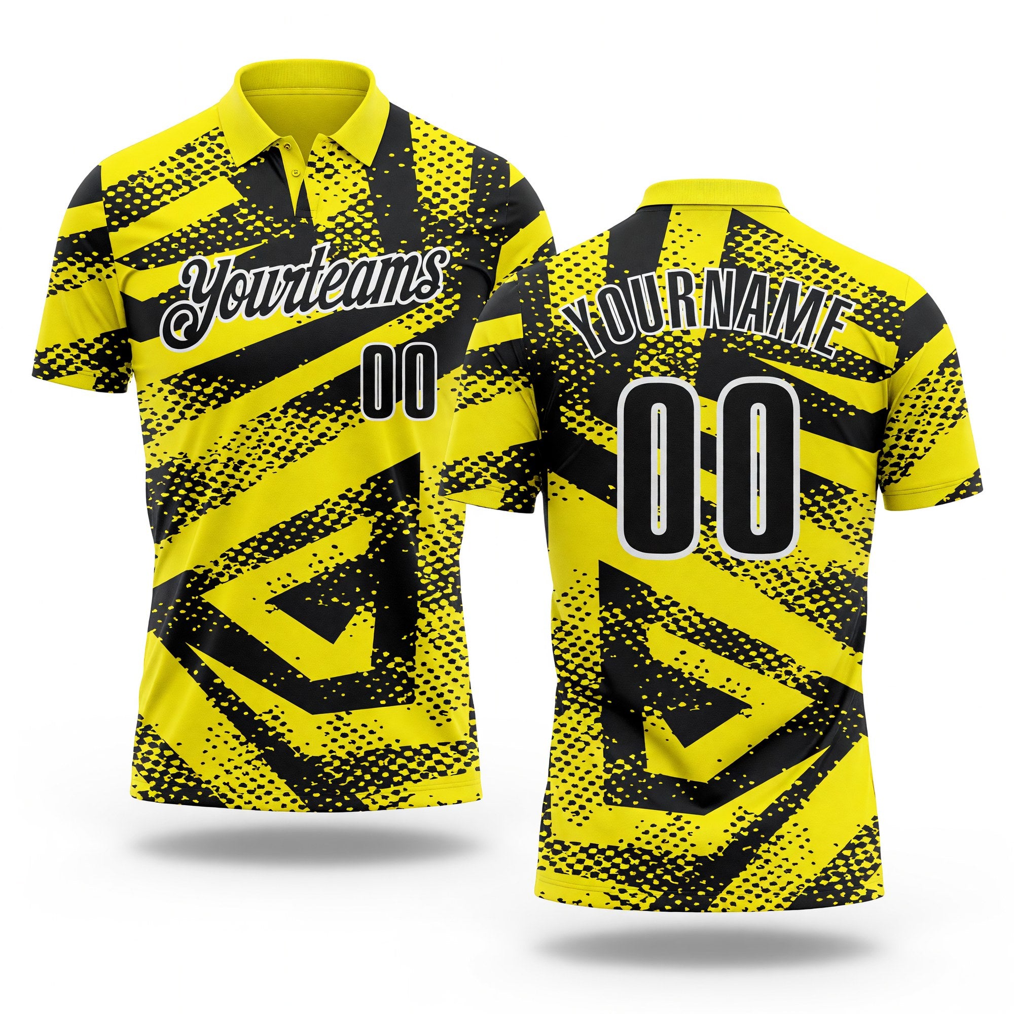 Custom Light Yellow Black-White Abstract Geometric Performance Polo Shirt