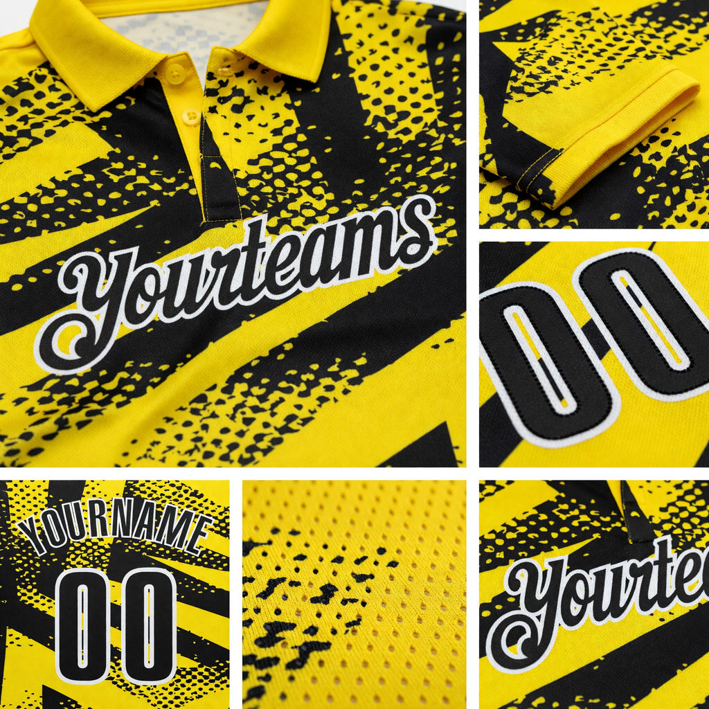 Custom Light Yellow Black-White Abstract Geometric Performance Polo Shirt detail