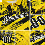 Custom Light Yellow Black-White Abstract Geometric Performance Polo Shirt detail