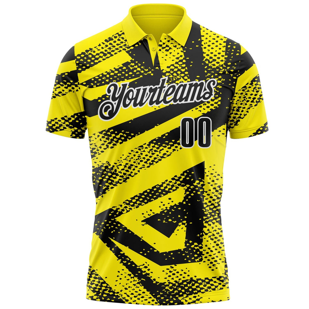 Custom Light Yellow Black-White Abstract Geometric Performance Polo Shirt photo 1