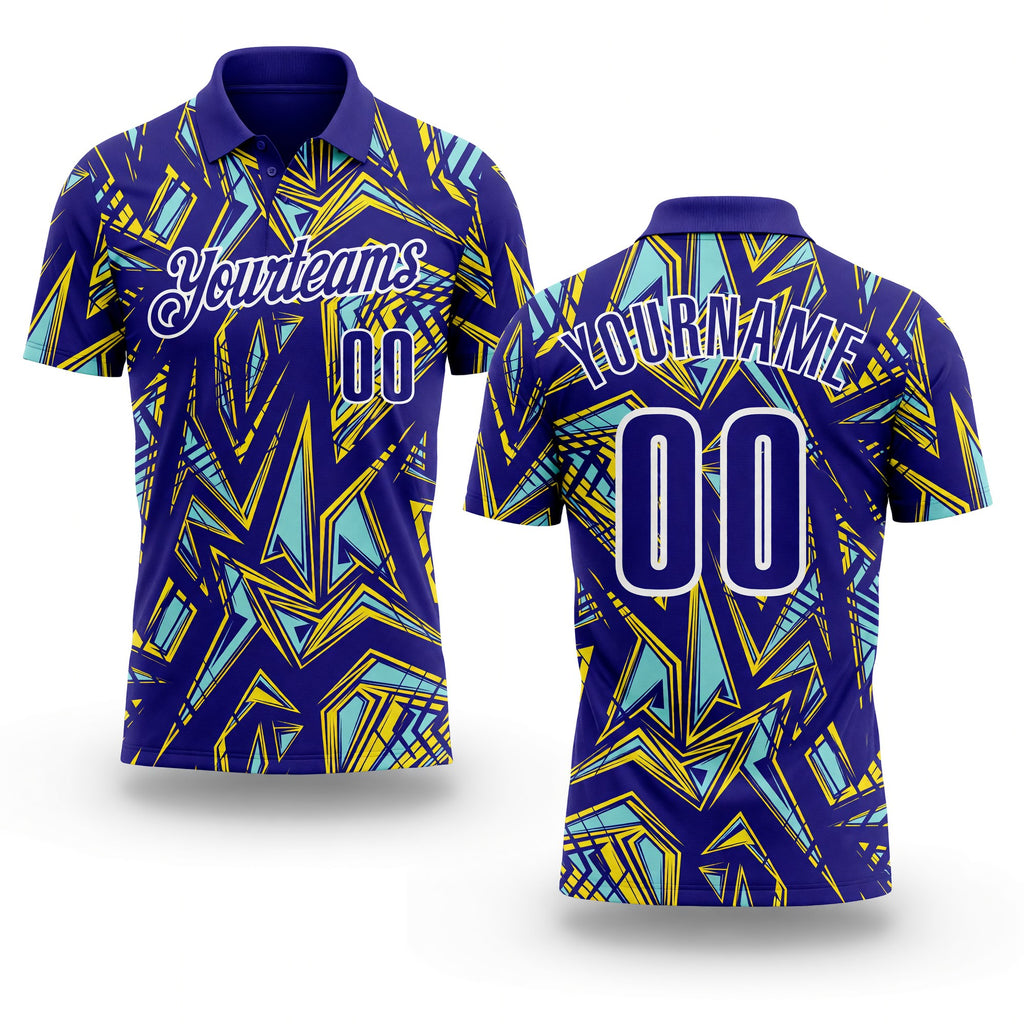 Custom Dark Purple Green Yellow-White Abstract Geometric Performance Polo Shirt