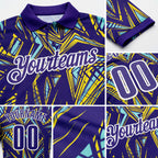 Custom Dark Purple Green Yellow-White Abstract Geometric Performance Polo Shirt detail