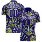 Custom Dark Purple Green Yellow-White Abstract Geometric Performance Polo Shirt photo 1