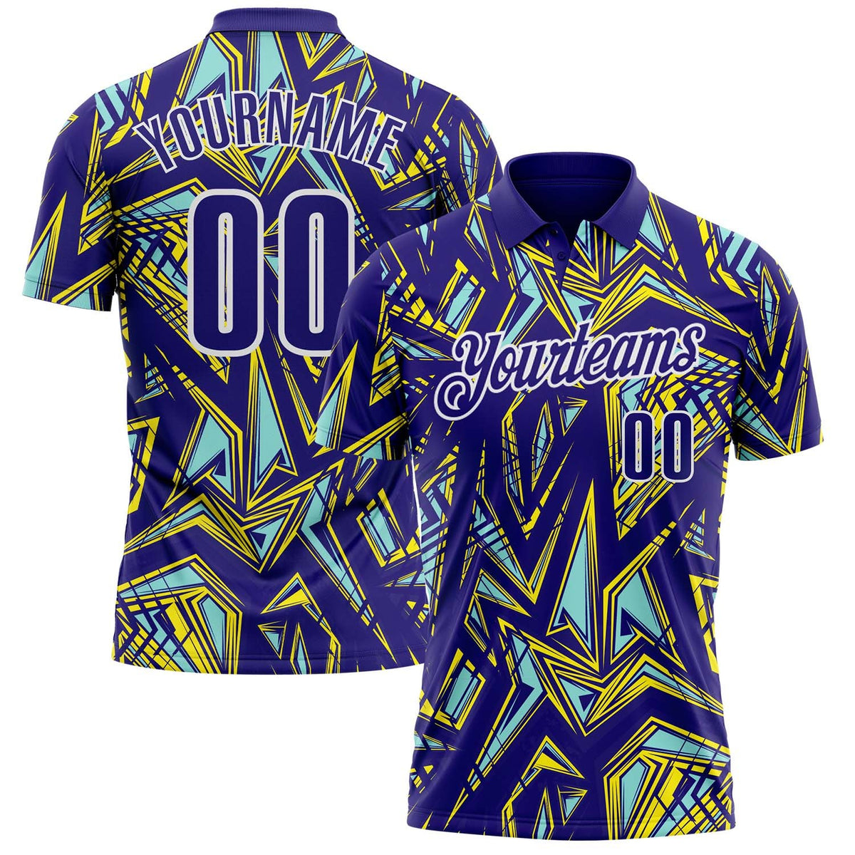 Custom Dark Purple Green Yellow-White Abstract Geometric Performance Polo Shirt photo 1