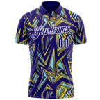 Custom Dark Purple Green Yellow-White Abstract Geometric Performance Polo Shirt photo 2