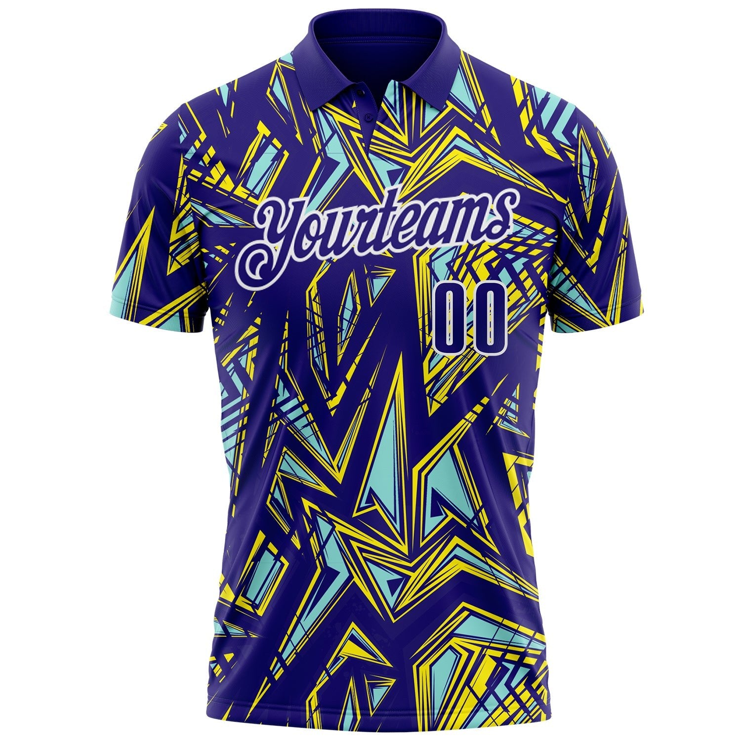 Custom Dark Purple Green Yellow-White Abstract Geometric Performance Polo Shirt photo 2