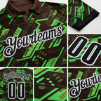 Custom Brown Black Green-White Tech Geometric Performance Polo Shirt detail
