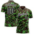Custom Brown Black Green-White Tech Geometric Performance Polo Shirt photo 1