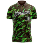 Custom Brown Black Green-White Tech Geometric Performance Polo Shirt photo 2