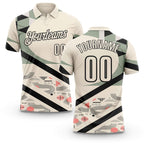 Custom Cream Olive Pink-Black Abstract Geometric Performance Polo Shirt