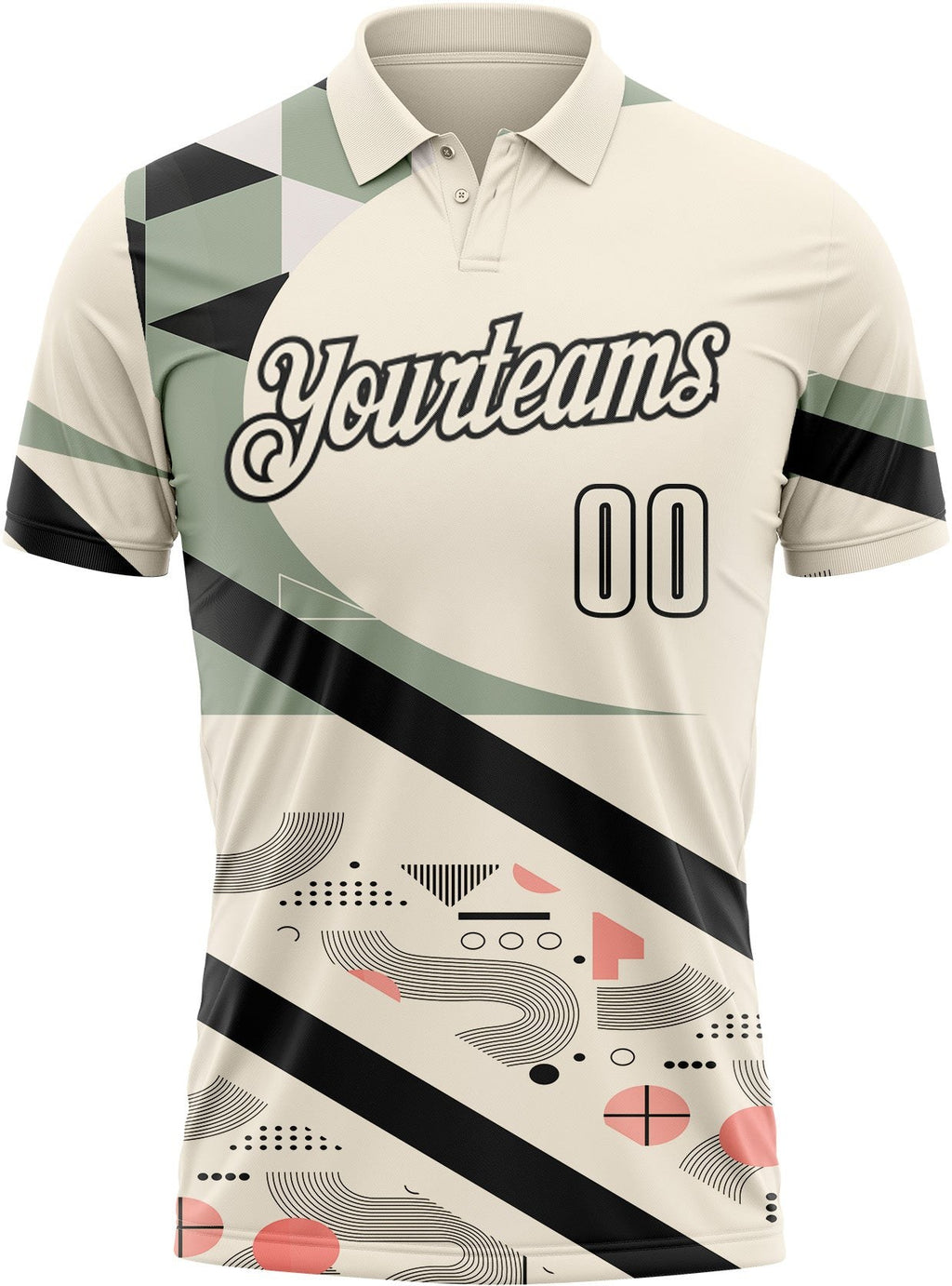 Custom Cream Olive Pink-Black Abstract Geometric Performance Polo Shirt photo 2