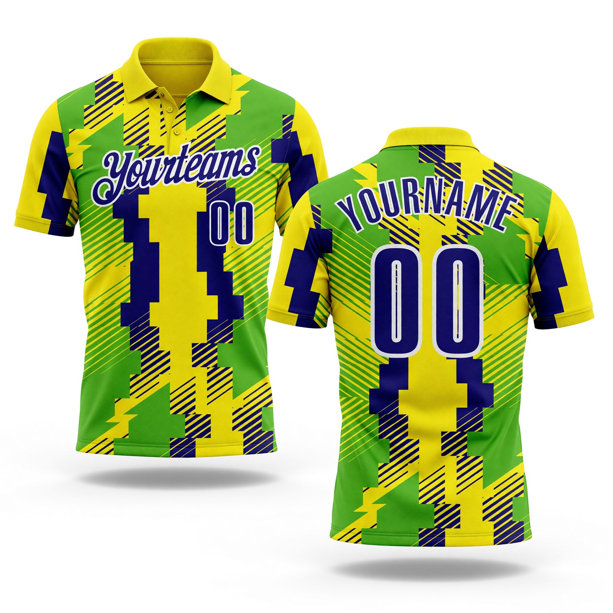Custom Light Yellow Dark Purple Neon Green-White Abstract Geometric Performance Polo Shirt