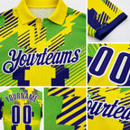 Custom Light Yellow Dark Purple Neon Green-White Abstract Geometric Performance Polo Shirt detail