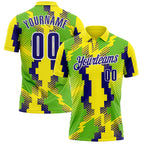 Custom Light Yellow Dark Purple Neon Green-White Abstract Geometric Performance Polo Shirt photo 1