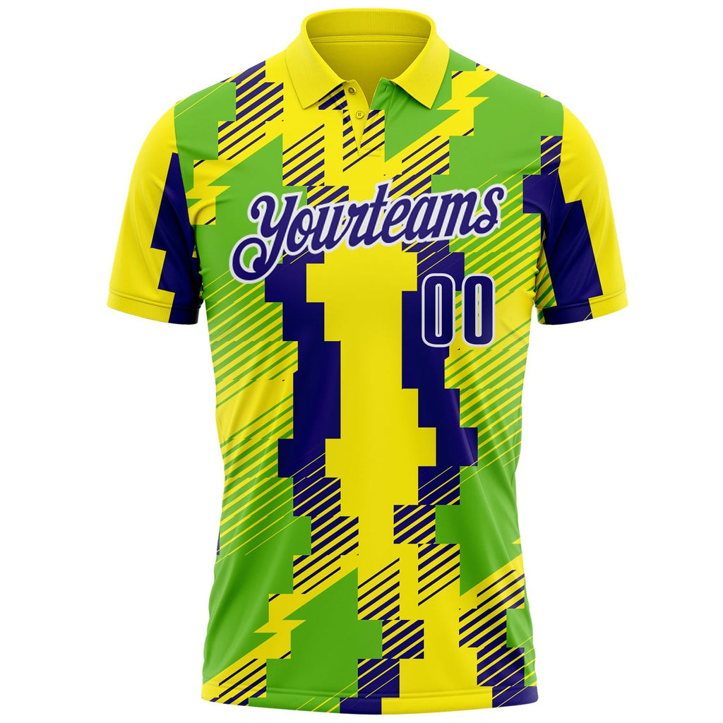 Custom Light Yellow Dark Purple Neon Green-White Abstract Geometric Performance Polo Shirt photo 2