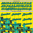 Custom Light Yellow Aqua-Black Geometric Grid & Stripe Performance Polo Shirt photo 2