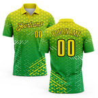 Custom Light Yellow Aurora Green-Black Gradient Geometric Grid & Stripe Performance Polo Shirt