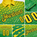 Custom Light Yellow Aurora Green-Black Gradient Geometric Grid & Stripe Performance Polo Shirt detail