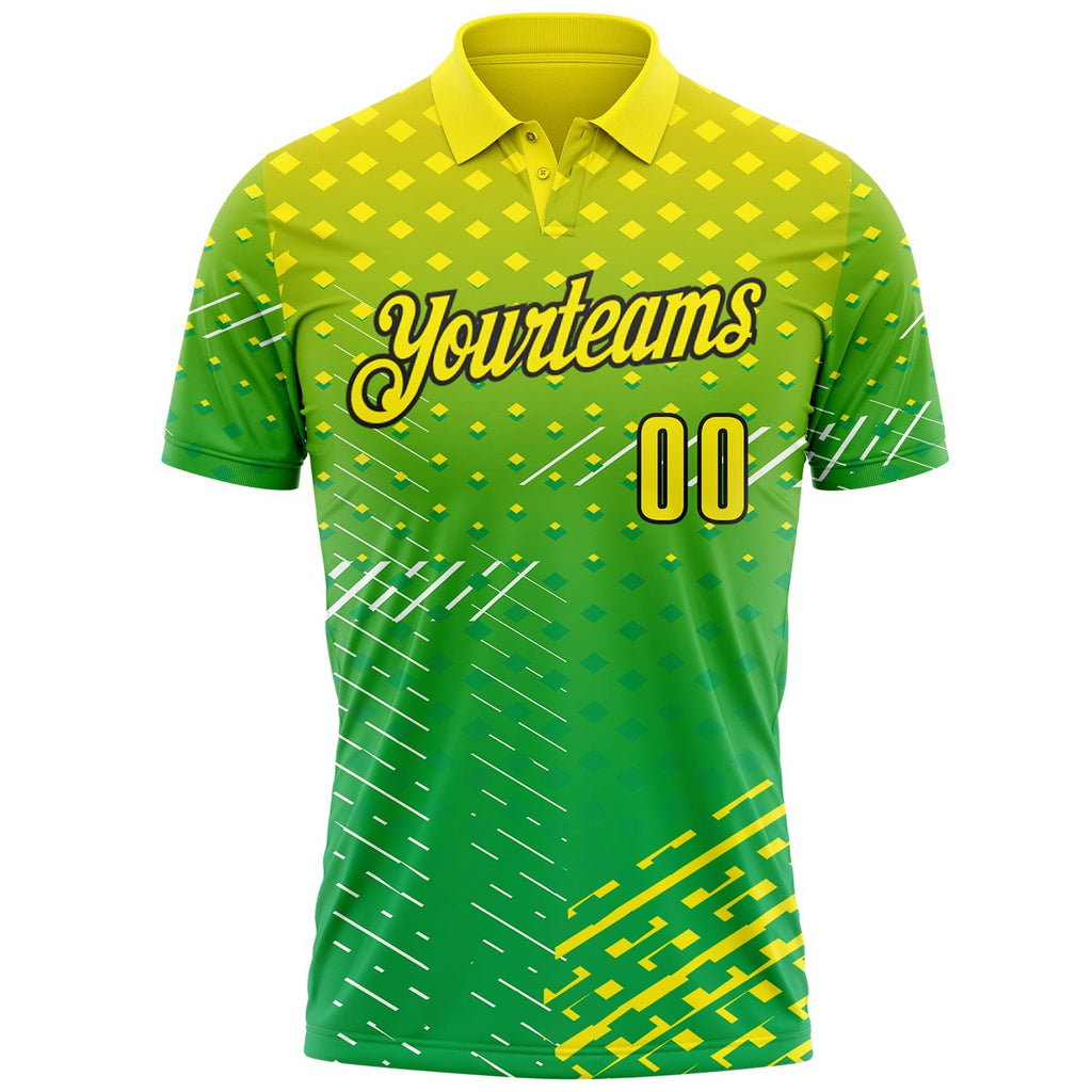 Custom Light Yellow Aurora Green-Black Gradient Geometric Grid & Stripe Performance Polo Shirt photo 1