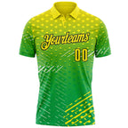 Custom Light Yellow Aurora Green-Black Gradient Geometric Grid & Stripe Performance Polo Shirt photo 1