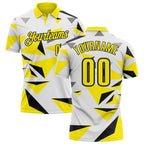 Custom White Light Yellow-Black Geometric Triangle Performance Polo Shirt