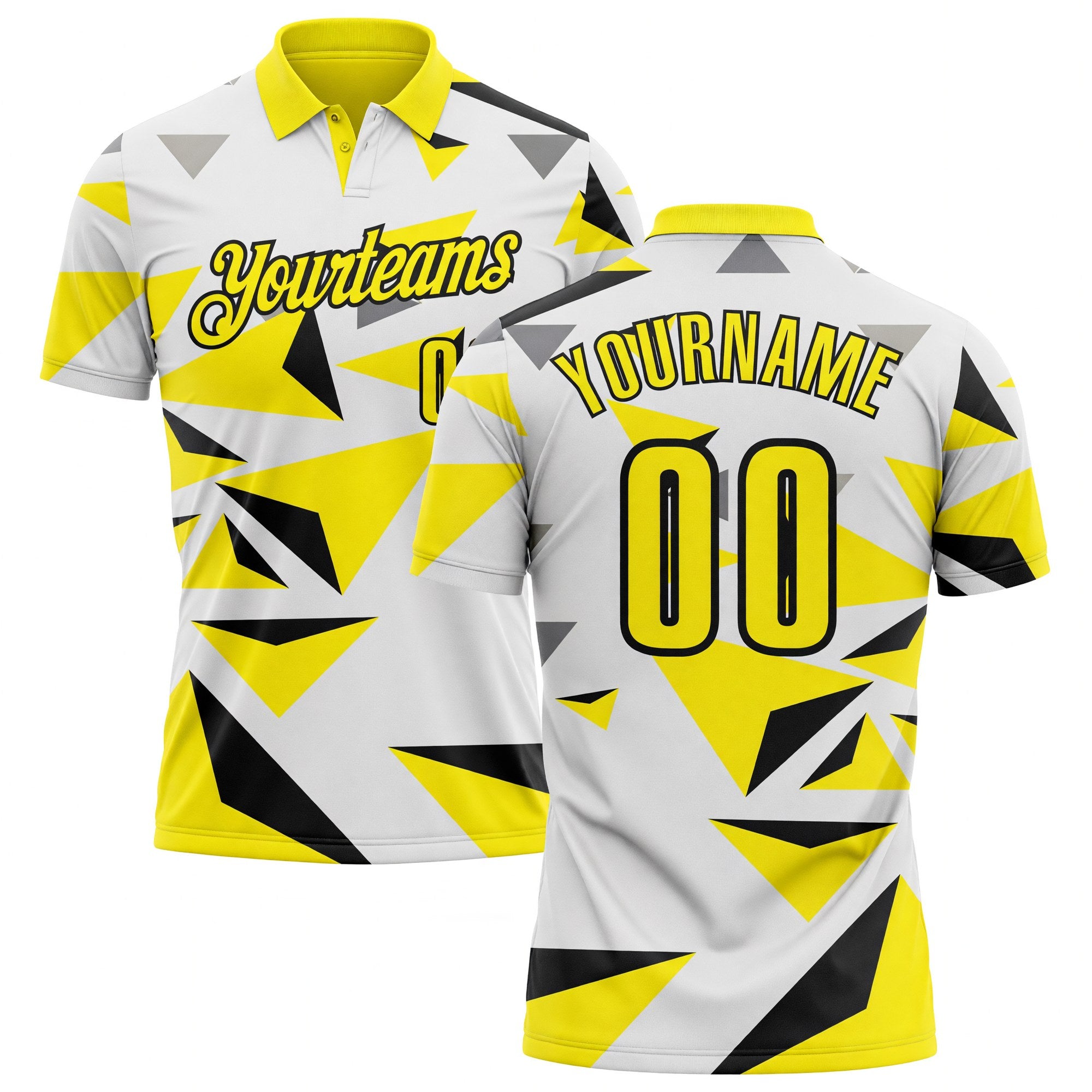 Custom White Light Yellow-Black Geometric Triangle Performance Polo Shirt