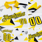 Custom White Light Yellow-Black Geometric Triangle Performance Polo Shirt detail