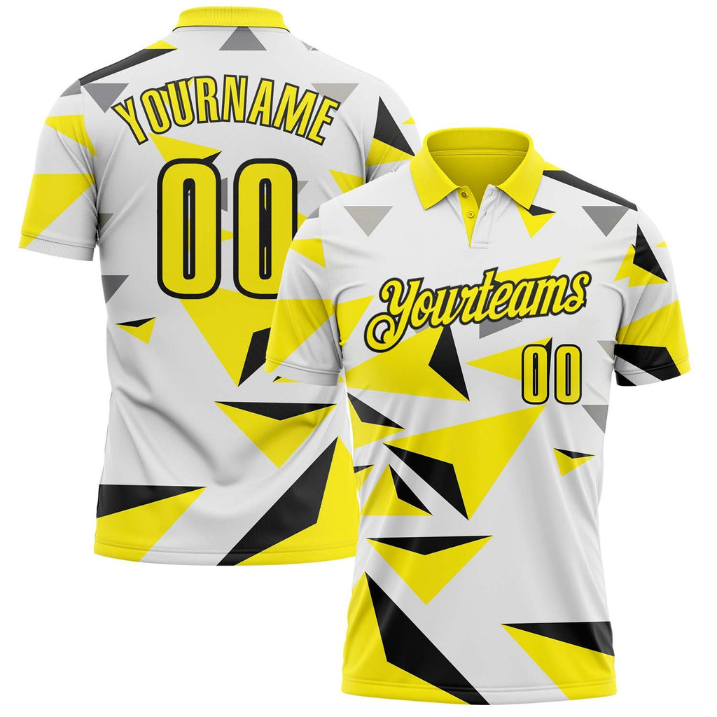 Custom White Light Yellow-Black Geometric Triangle Performance Polo Shirt photo 1