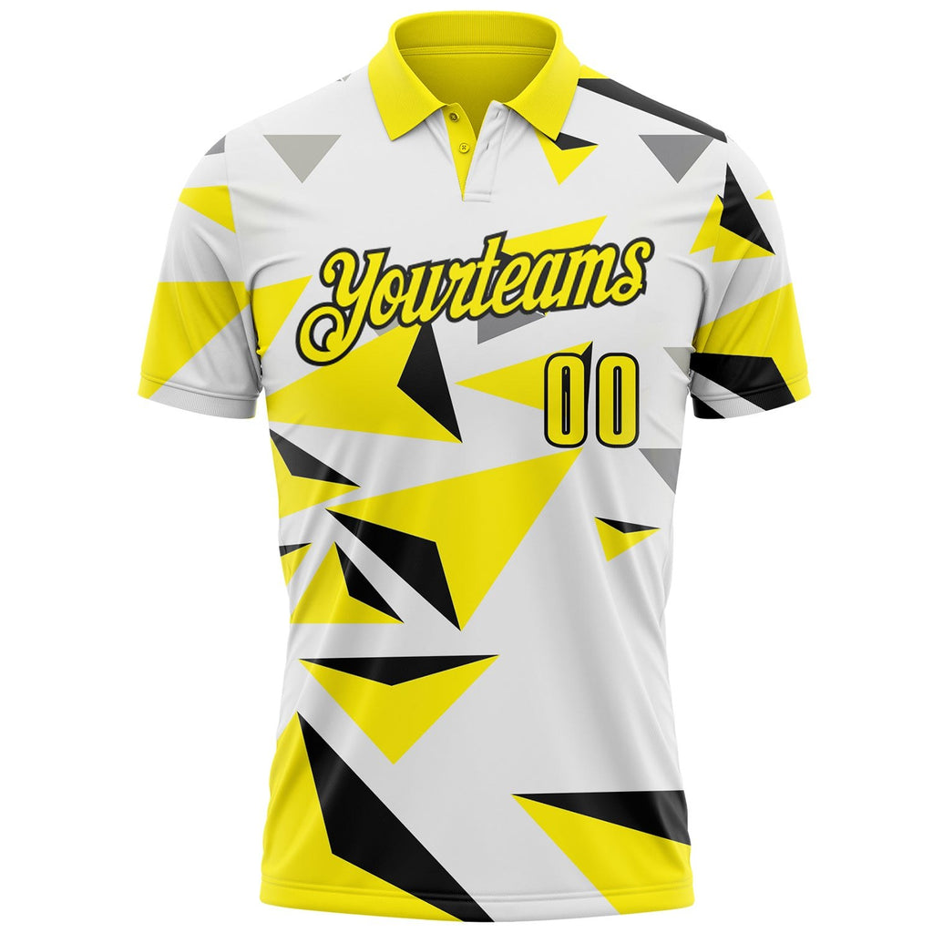 Custom White Light Yellow-Black Geometric Triangle Performance Polo Shirt photo 2