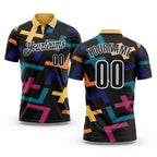 Custom Black-White Geometric Cross Performance Polo Shirt