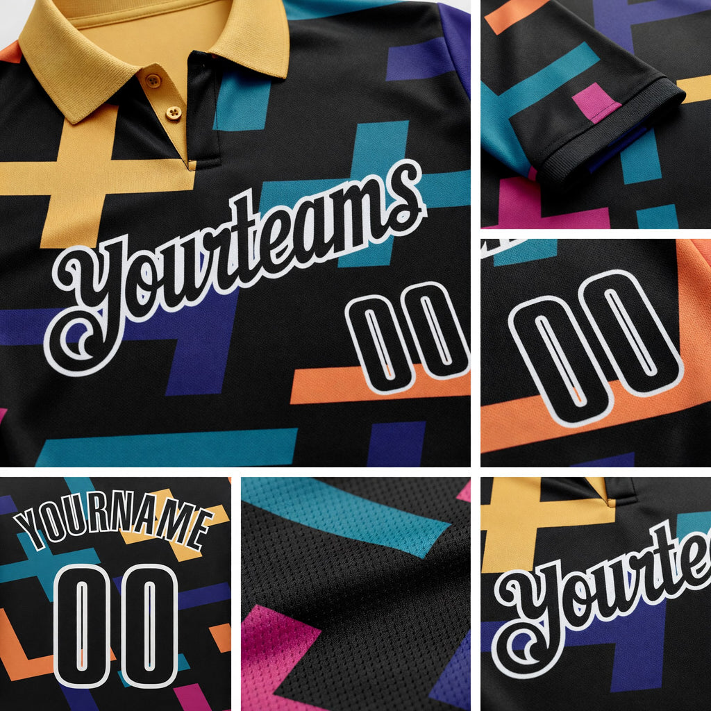 Custom Black-White Geometric Cross Performance Polo Shirt detail