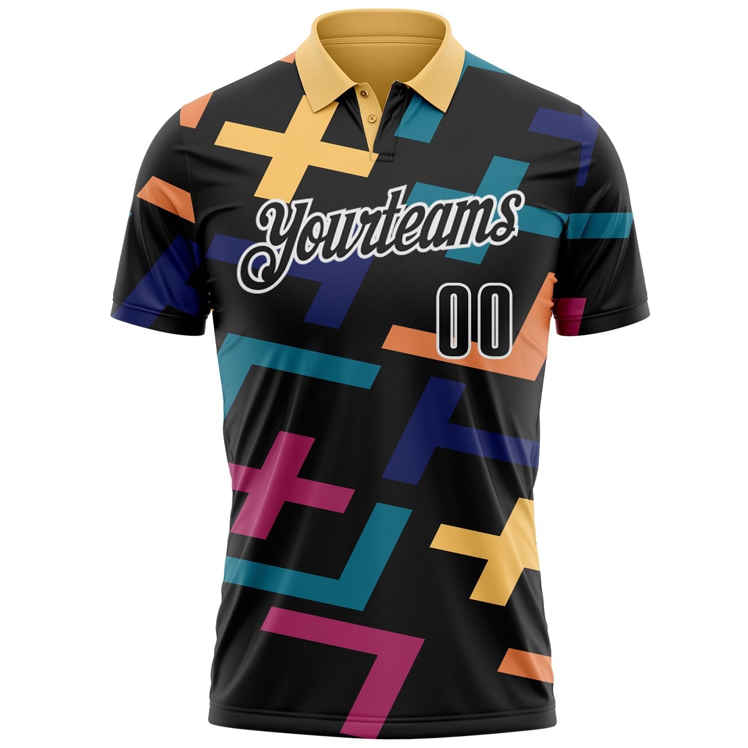 Custom Black-White Geometric Cross Performance Polo Shirt photo 2