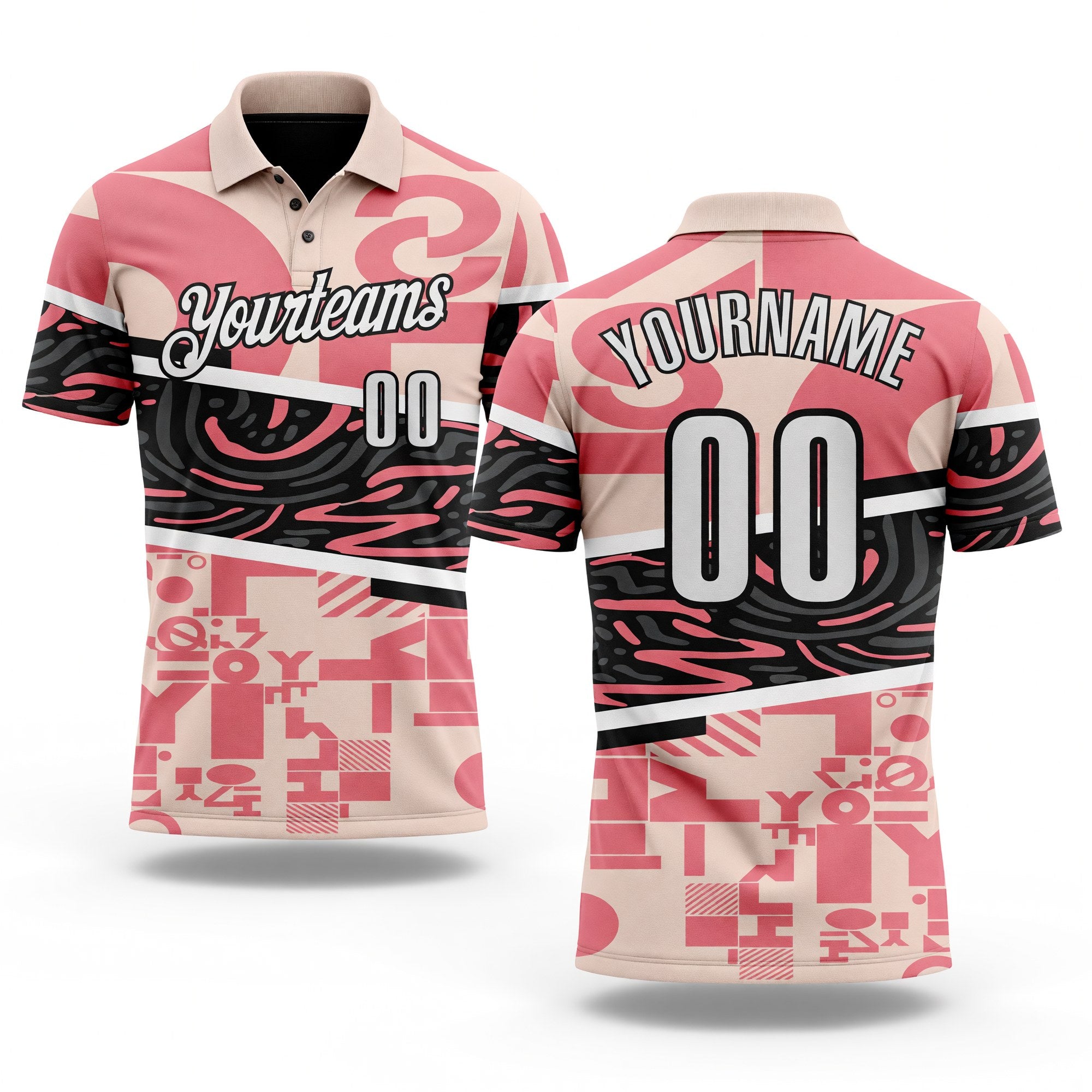 Custom Pink White-Black Abstract Geometric Graffiti Performance Polo Shirt