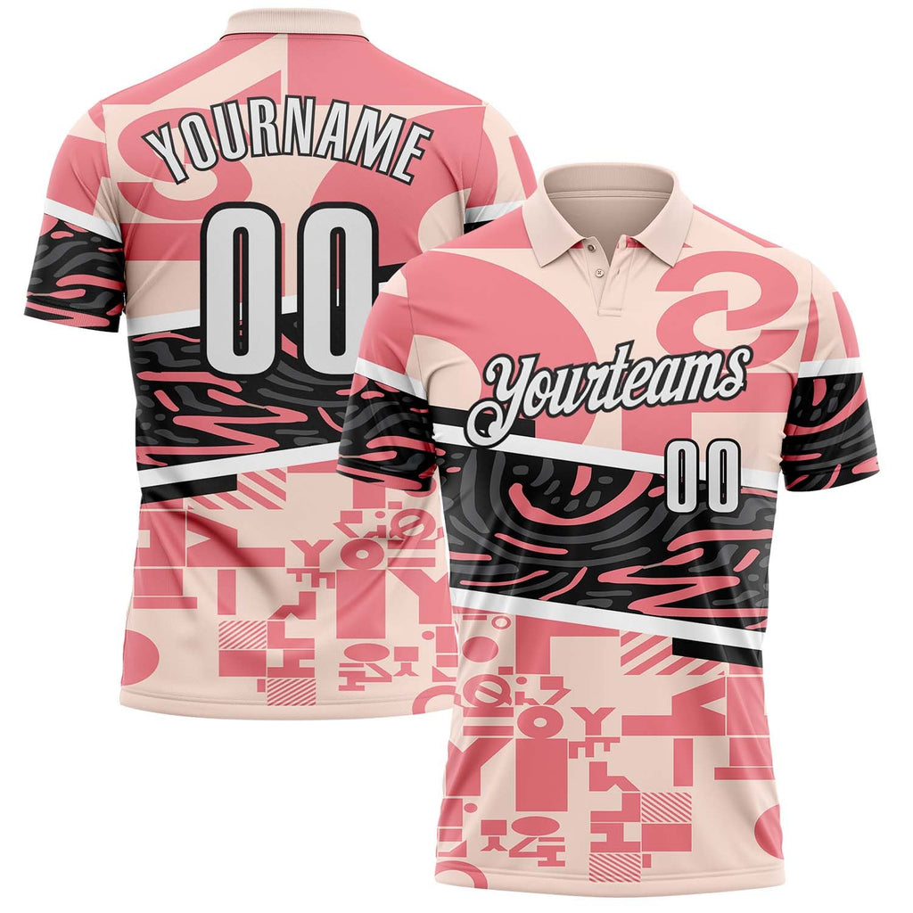 Custom Pink White-Black Abstract Geometric Graffiti Performance Polo Shirt photo 1