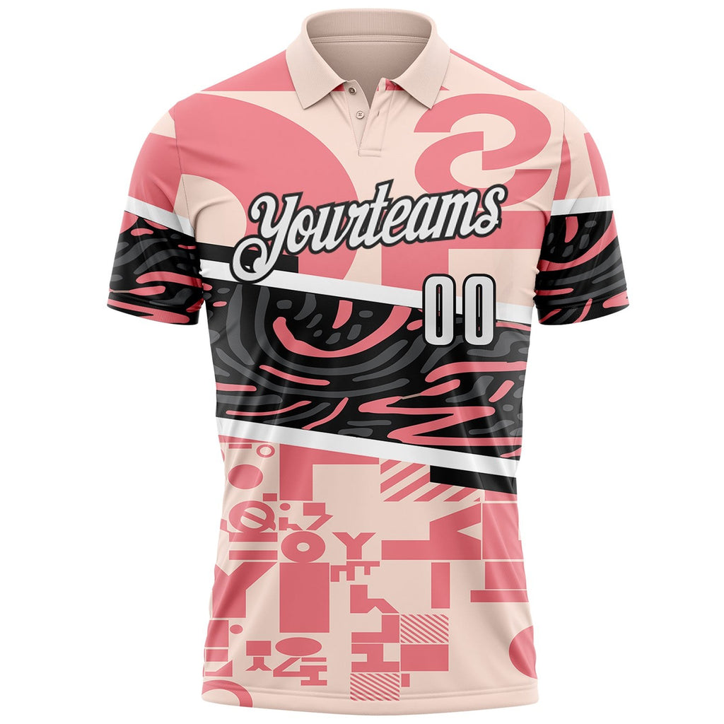 Custom Pink White-Black Abstract Geometric Graffiti Performance Polo Shirt photo 2