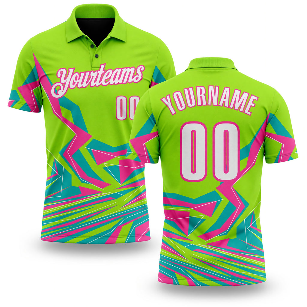 Custom Neon Green White-Pink Neon Geometric Performance Polo Shirt