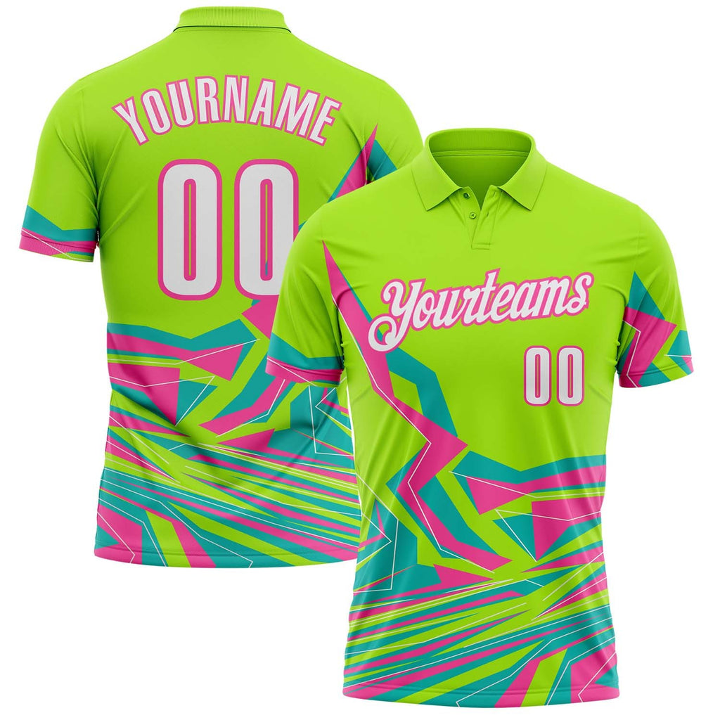Custom Neon Green White-Pink Neon Geometric Performance Polo Shirt photo 1