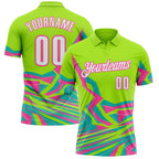 Custom Neon Green White-Pink Neon Geometric Performance Polo Shirt photo 1