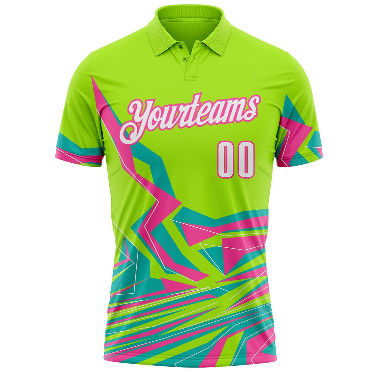 Custom Neon Green White-Pink Neon Geometric Performance Polo Shirt photo 2