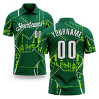 Custom Kelly Green White-Green Geometric Line Performance Polo Shirt