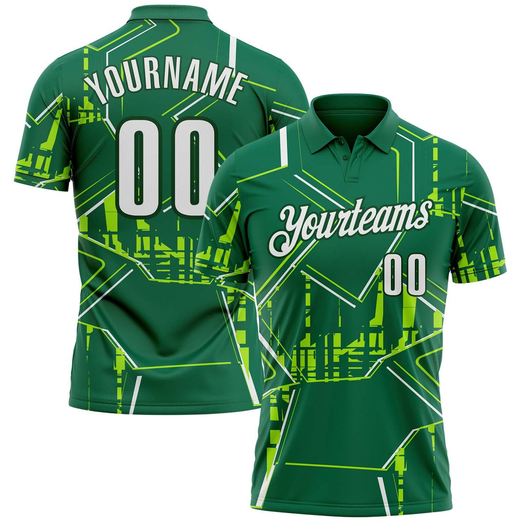Custom Kelly Green White-Green Geometric Line Performance Polo Shirt photo 1