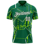 Custom Kelly Green White-Green Geometric Line Performance Polo Shirt photo 2