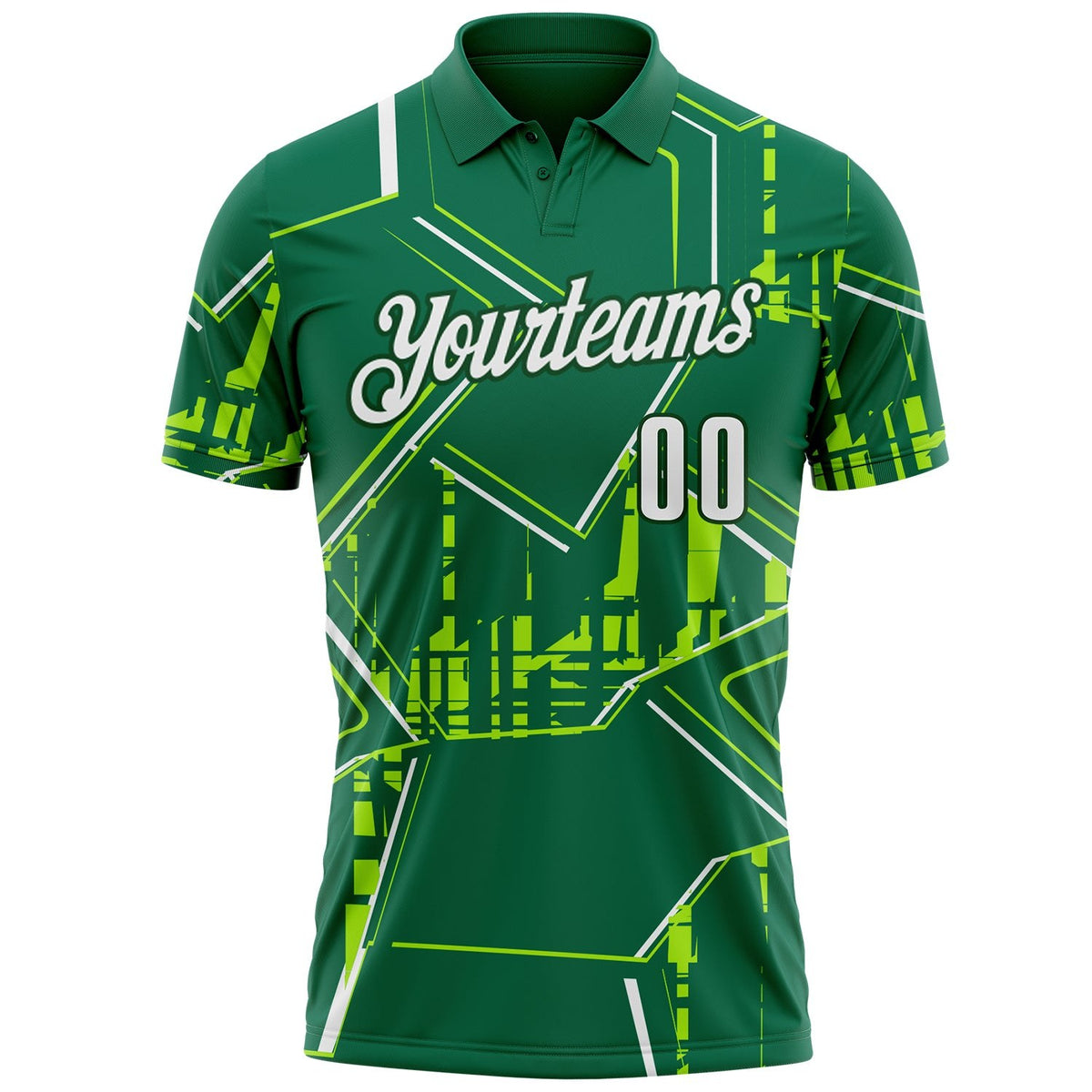 Custom Kelly Green White-Green Geometric Line Performance Polo Shirt photo 2