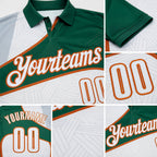 Custom White Kelly Green-Texas Orange Geometric Curved Line Performance Polo Shirt detail
