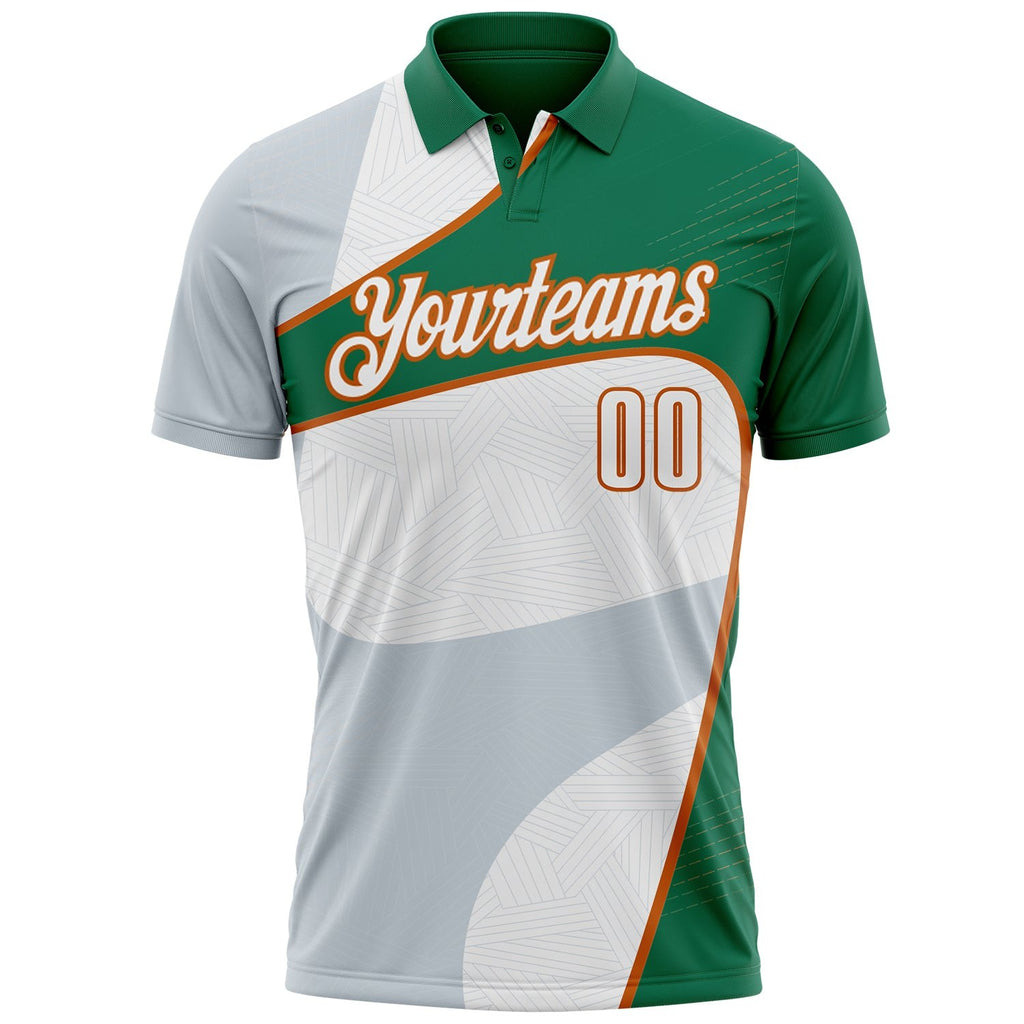 Custom White Kelly Green-Texas Orange Geometric Curved Line Performance Polo Shirt photo 2