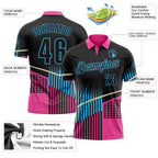 Custom Black Pink-Sky Blue Geometric Halftone Dot & Stripe Performance Polo Shirt photo 3