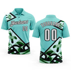 Custom Ice Blue White Green-Black Abstract Geometric Performance Polo Shirt