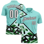 Custom Ice Blue White Green-Black Abstract Geometric Performance Polo Shirt photo 1