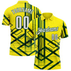 Custom Light Yellow White-Green Geometric Grid & Stripe Performance Polo Shirt photo 1